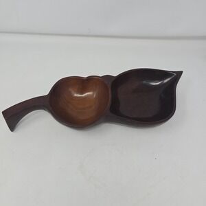 Vtg Wood Bowl, Mahogany from Haiti. Hand carved Leaf shape